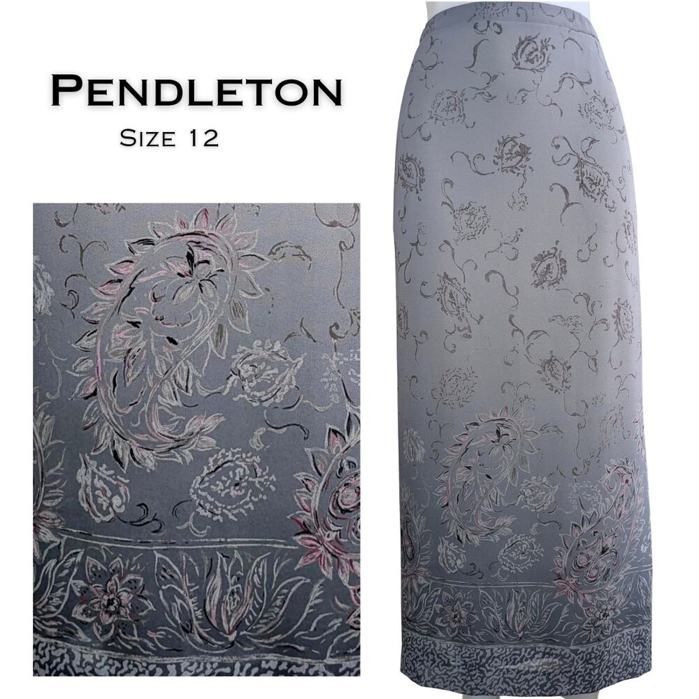 Pendleton Midi Straight Skirt 12 Gray Pink Paisley Straight Career Elegant